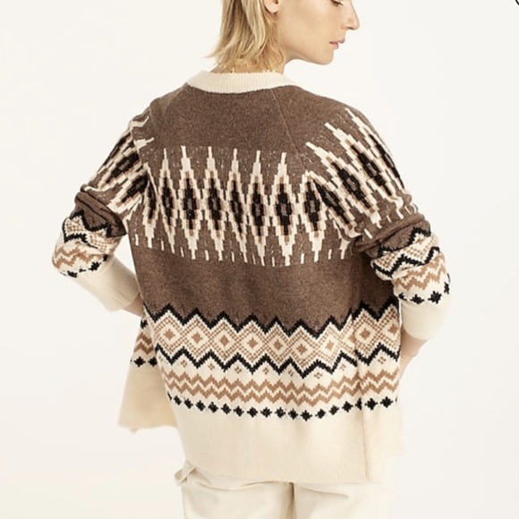 J Crew Fair Isle Buttoned Cardigan Sweater Brown/Cream Sz M - Picture 2 of 11